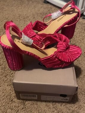 Hot Pink Knot-Front Block Heel Sandals